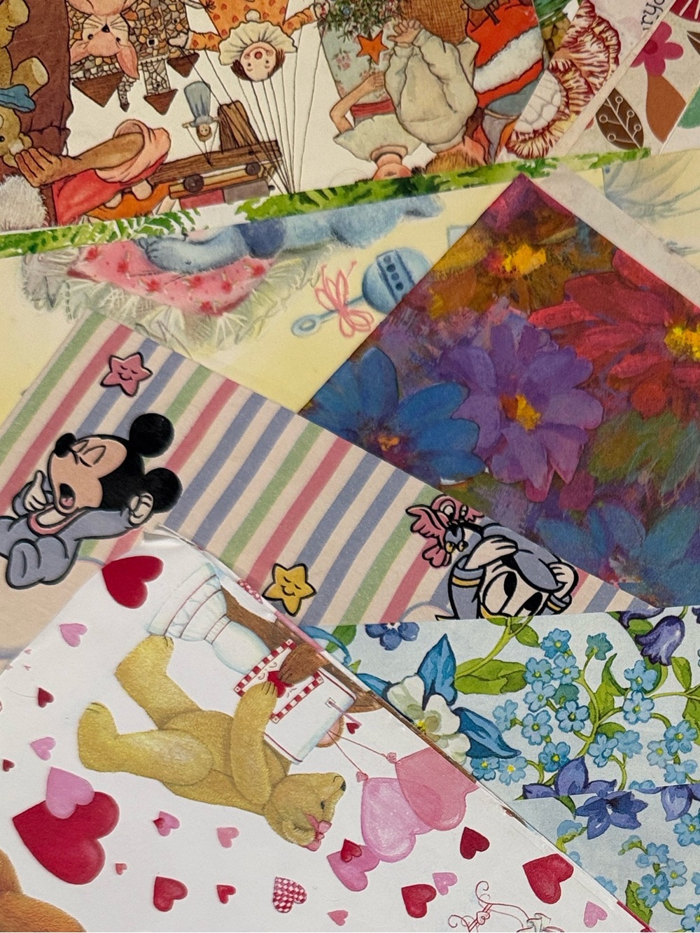 1 lb. Assorted Vintage Wrapping Paper Floral, Teddy Bear & Patterned Designs